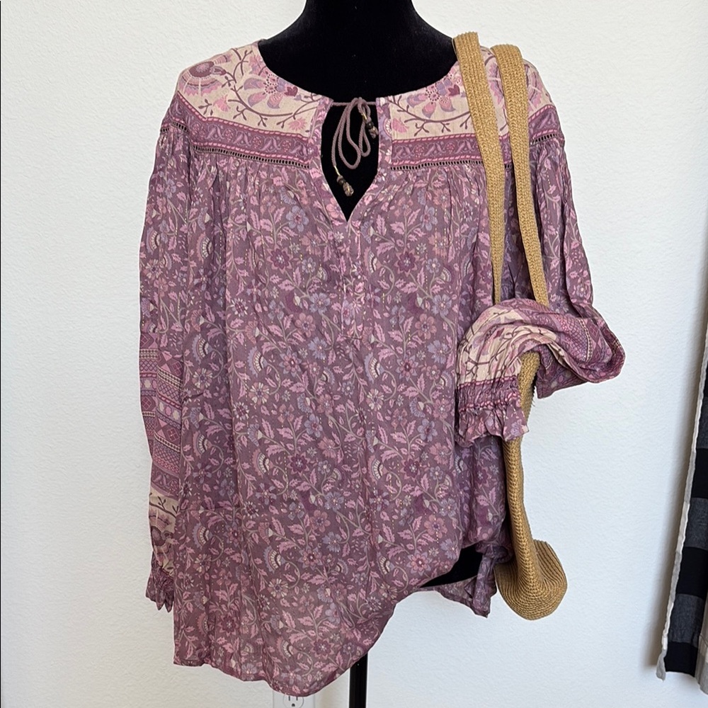 Spell Pink 3/4 Sleeve Tie Front Blouse